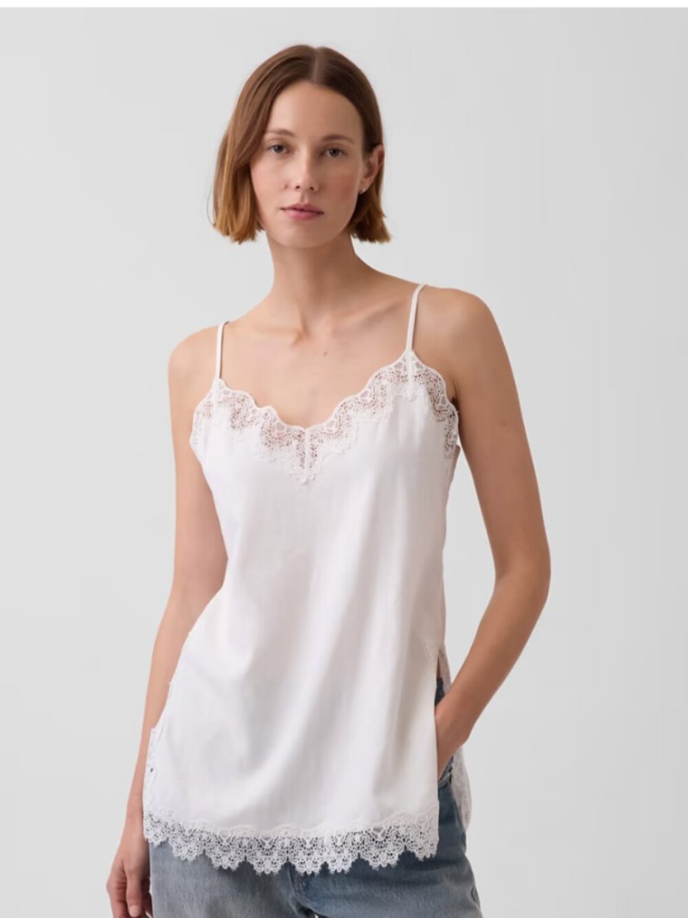 Linen Blend Lace-Trim Cami
